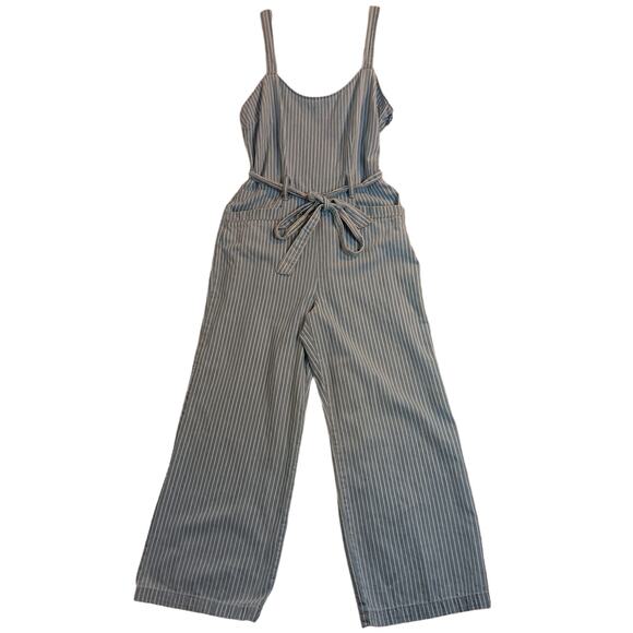Rewash Pants - Vintage Rewash Denim Jumper Womens M Light Blue Striped Wide Leg